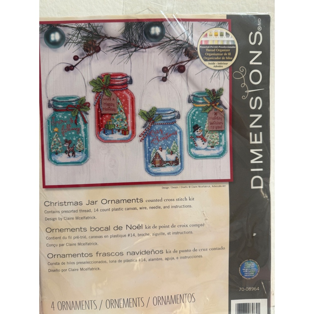 Dimensions Christmas Jar Ornaments Counted Cross Stitch Kit 70-08964 4pk